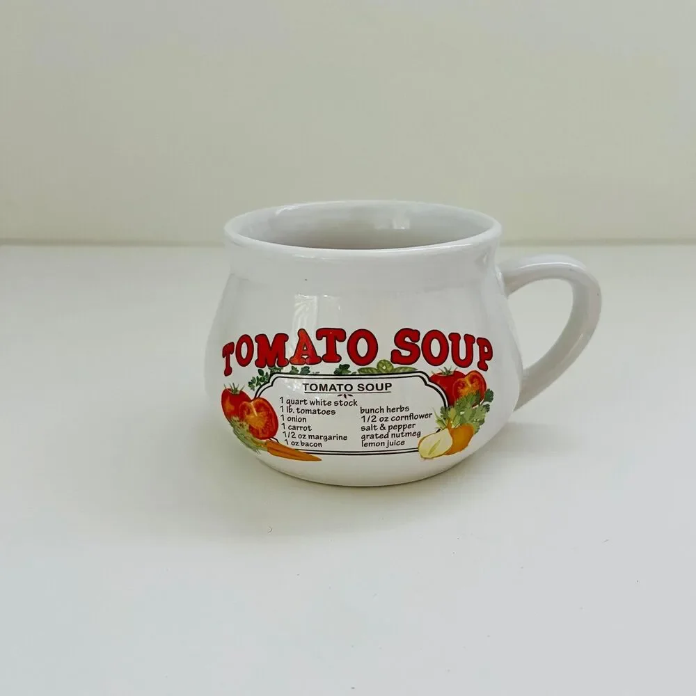 DAT'L DO-IT White Ceramic Retro Tomato Soup Recipe Graphic Mug Bowl